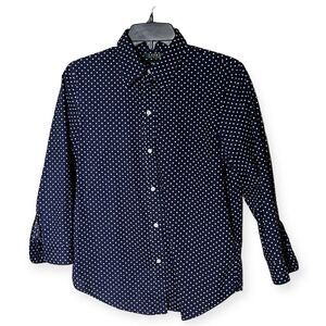 Lauren Ralph Lauren Blue/White Polka Dot Non-Iron Button Up Shirt Size Medium